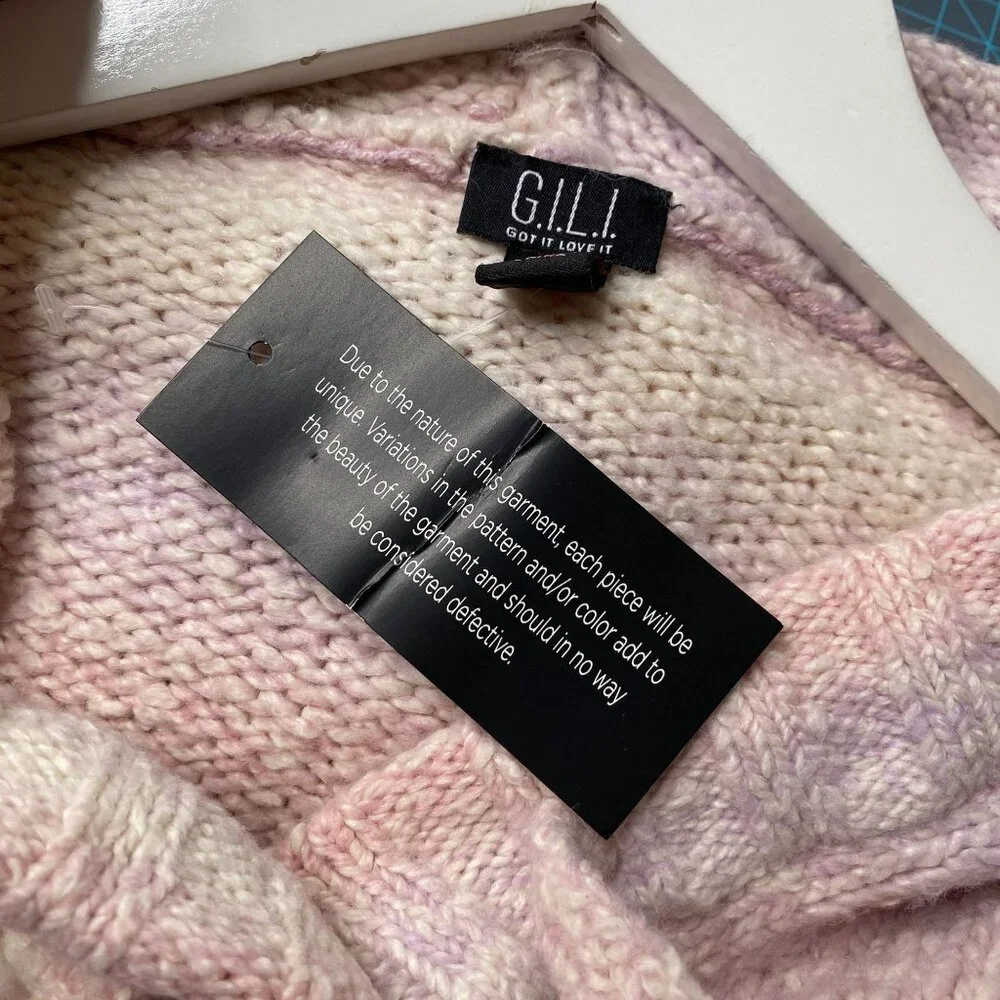 G.I.L.I soft‎ hooded sweater size medium pink white NWT cotton blend pastel